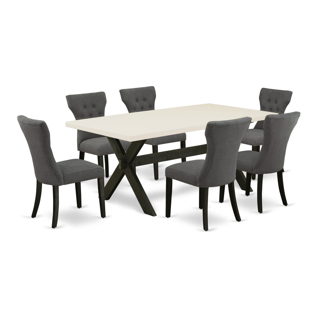 Dynamic Dining Decor Set X627GWEWV-7 Elegant Rectangle Table & Upholstered Chairs, 7-Piece