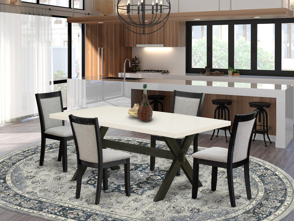 X627MGUCL-Z 5-Piece Dining Ensemble Rectangular Table with X-Legs & 4 Taupe Upholstered Chairs, Multi-Hue