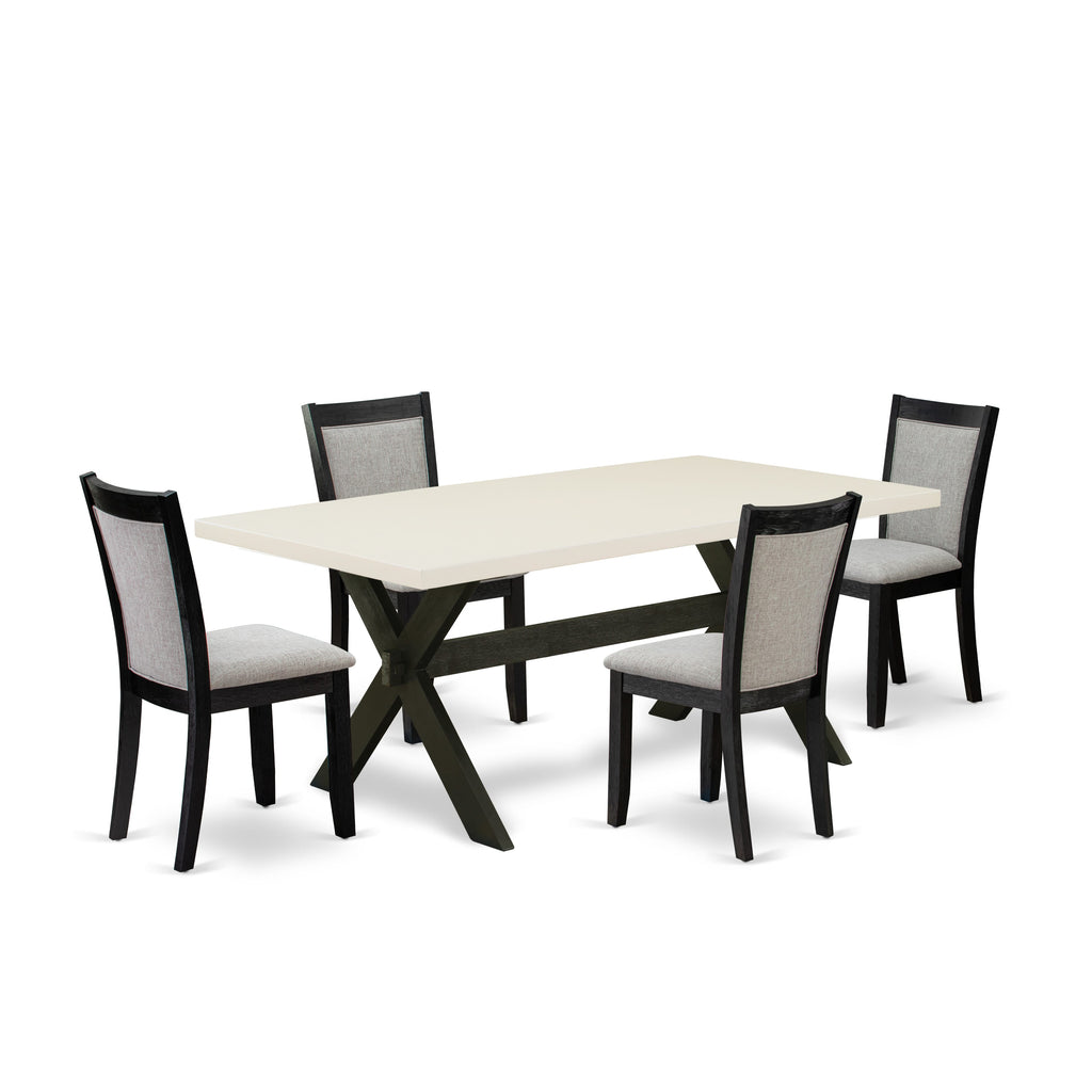 X627MGUCL-Z 5-Piece Dining Ensemble Rectangular Table with X-Legs & 4 Taupe Upholstered Chairs, Multi-Hue