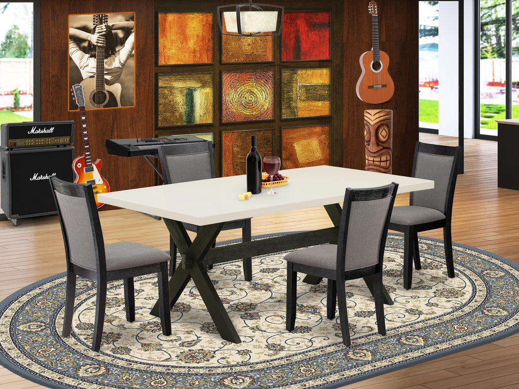 X627MMYEY-C 5-Piece Dining Ensemble with Rectangular Table & X-Legs, Plus 4 Grey Linen Chairs