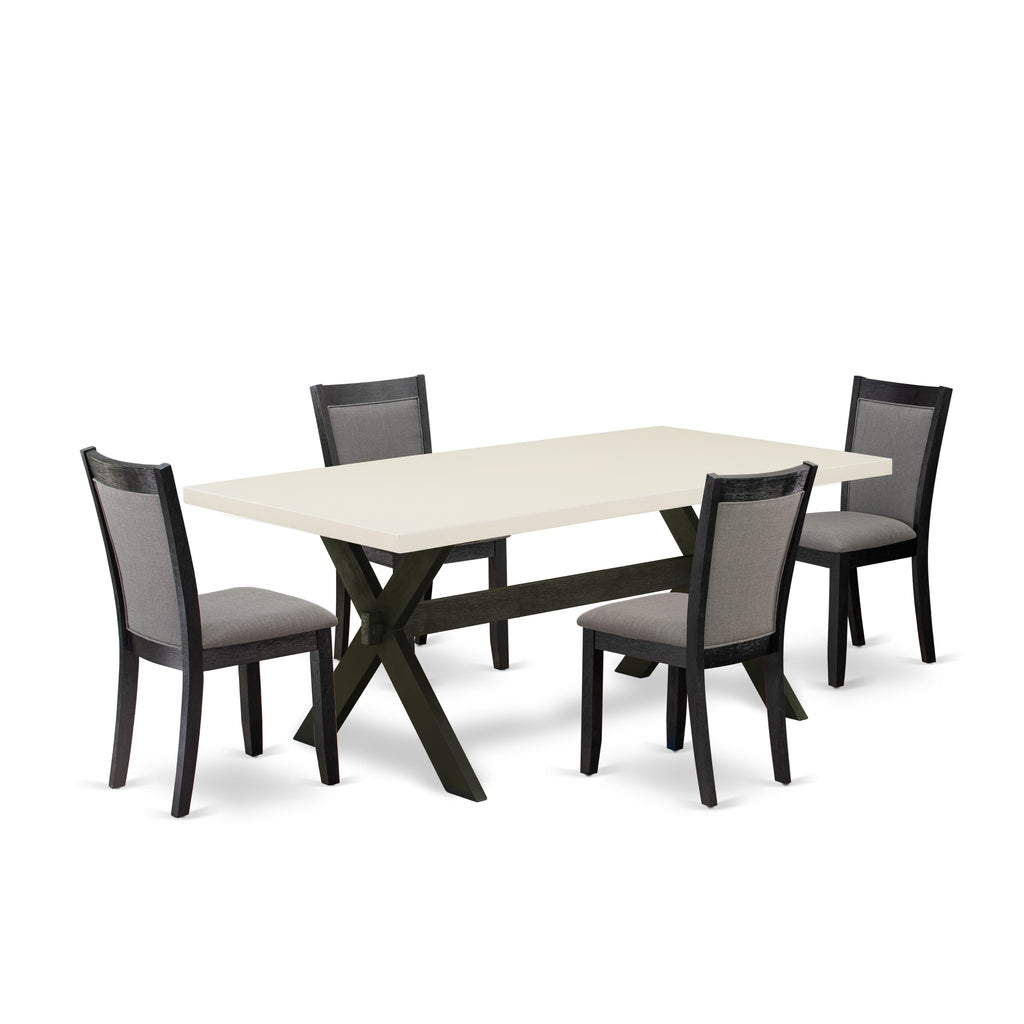 X627MMYEY-C 5-Piece Dining Ensemble with Rectangular Table & X-Legs, Plus 4 Grey Linen Chairs