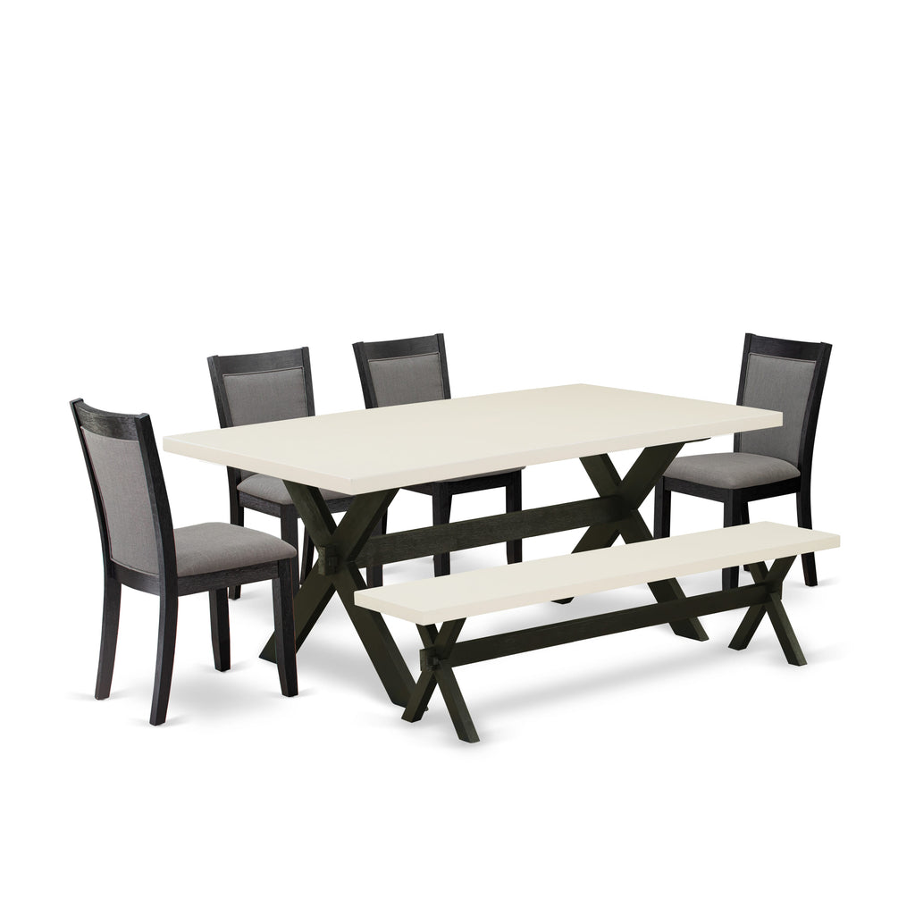 X627M9P1B-B Dining Ensemble 6-Piece Set with Rectangular Table, Dark Grey Chairs, and Bench, 40x72 Inches