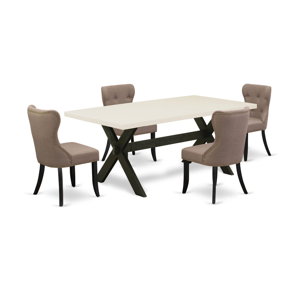 X627S6YQO-Z Contemporary Dining Set Rectangle Table & 4 Coffee-Linen Chairs, Multi-Hue, 40x72