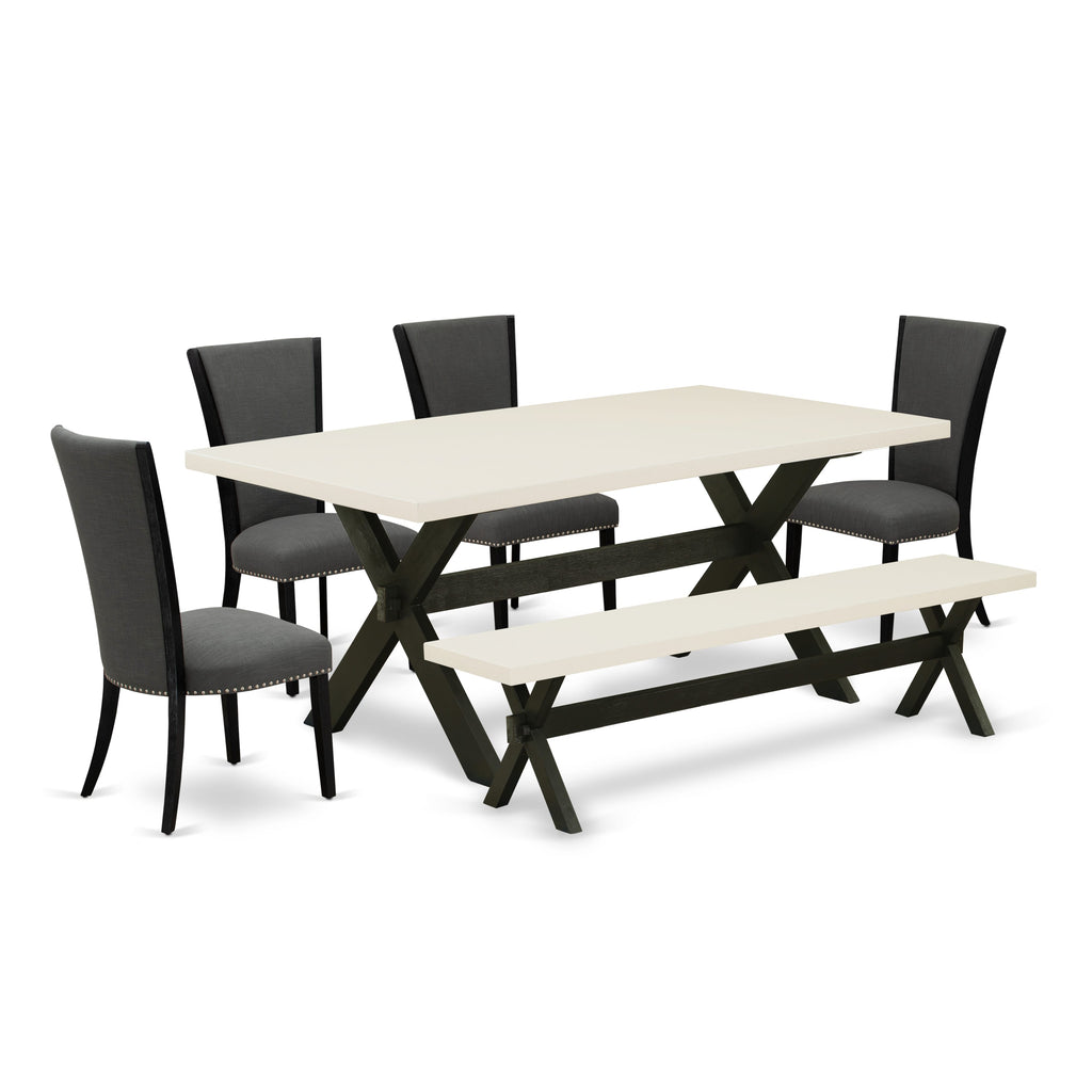 X627V2O95-X 6-Piece Dining Ensemble with X-Leg Table and Upholstered Gotham Chairs Plus Bench, Multi-Tonal Design