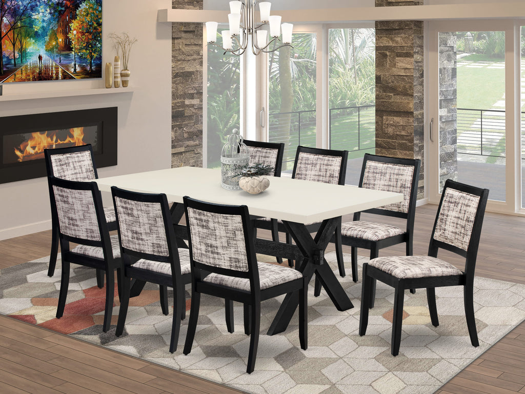 X627XXK6U-Z 9-Piece Dining Ensemble Wood Table with White Top & 8 Stackable Gray Chairs
