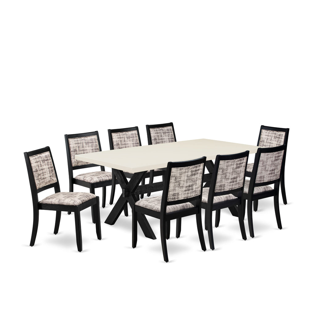 X627XXK6U-Z 9-Piece Dining Ensemble Wood Table with White Top & 8 Stackable Gray Chairs
