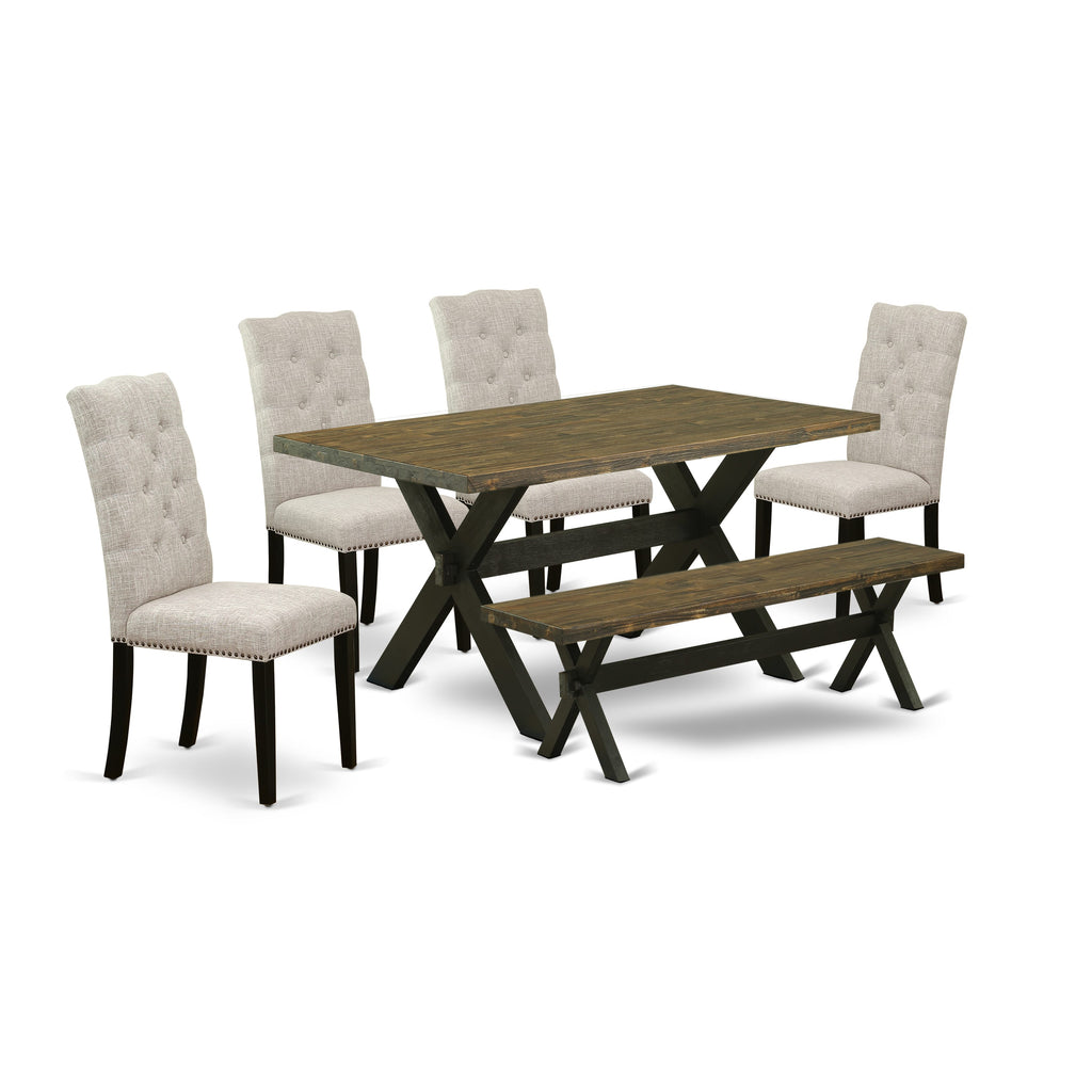 Dining Set X676EIIVH-D Table & Parson Chairs with Bench, Multi-Color Elegance, 6 Pieces