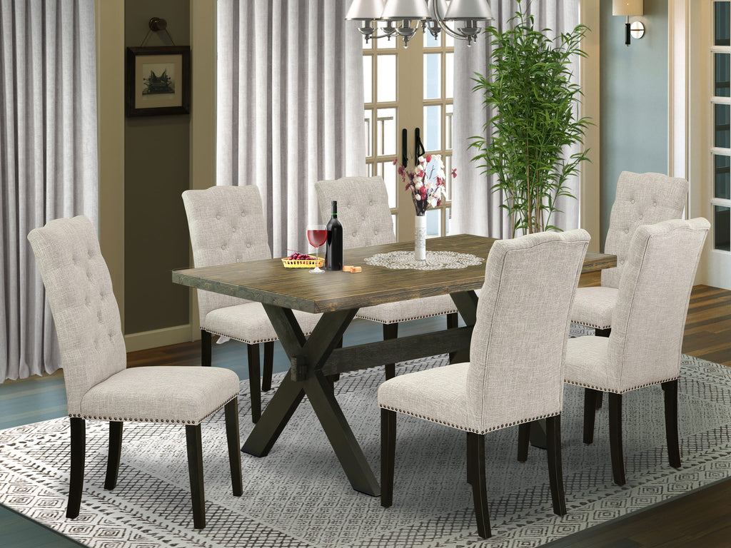 Versatile X676EV4KG-O Dining Ensemble with Rectangular Table & 6 Linen Chairs, Multi-Color, 36x60