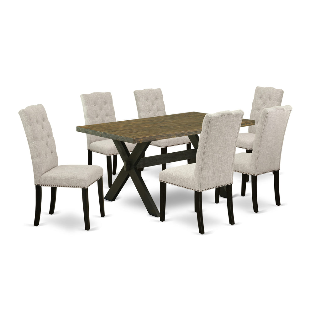 Versatile X676EV4KG-O Dining Ensemble with Rectangular Table & 6 Linen Chairs, Multi-Color, 36x60