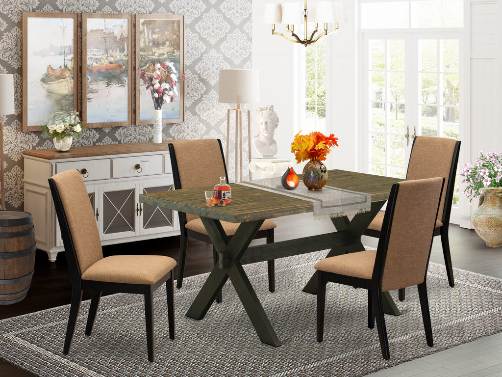 X676LMZ3S-8 Dining Ensemble 5-Piece Set with Sable Linen Chairs & Rectangular X-Leg Table, 36x60