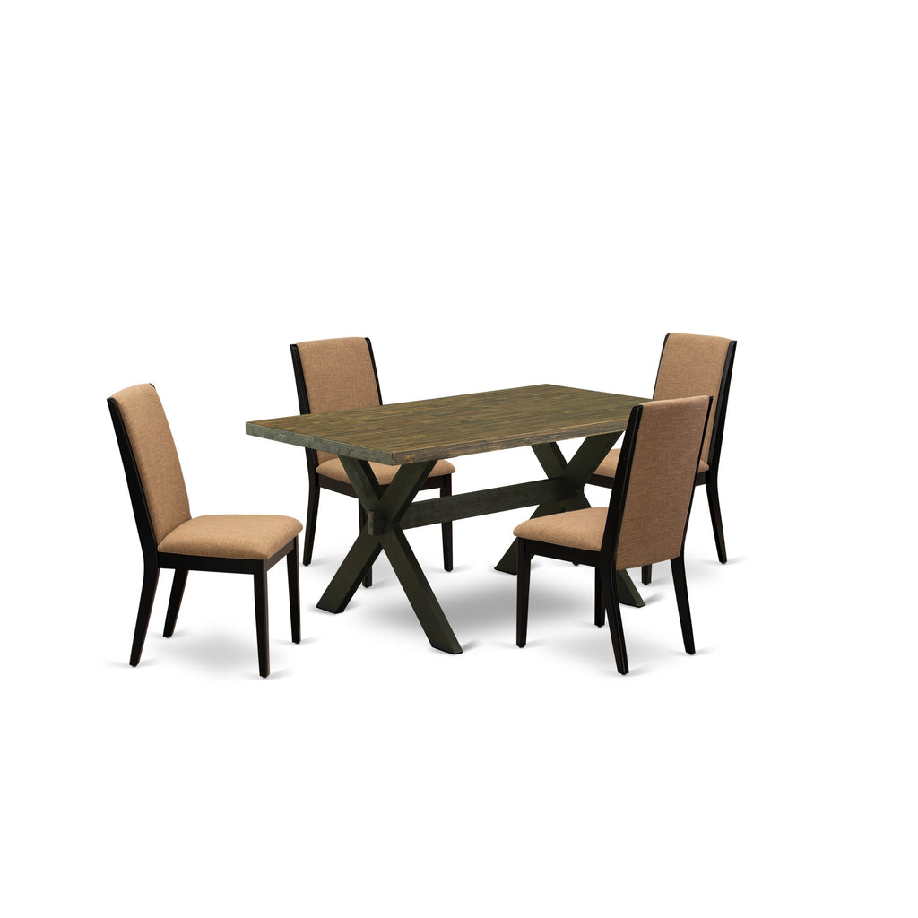 X676LMZ3S-8 Dining Ensemble 5-Piece Set with Sable Linen Chairs & Rectangular X-Leg Table, 36x60