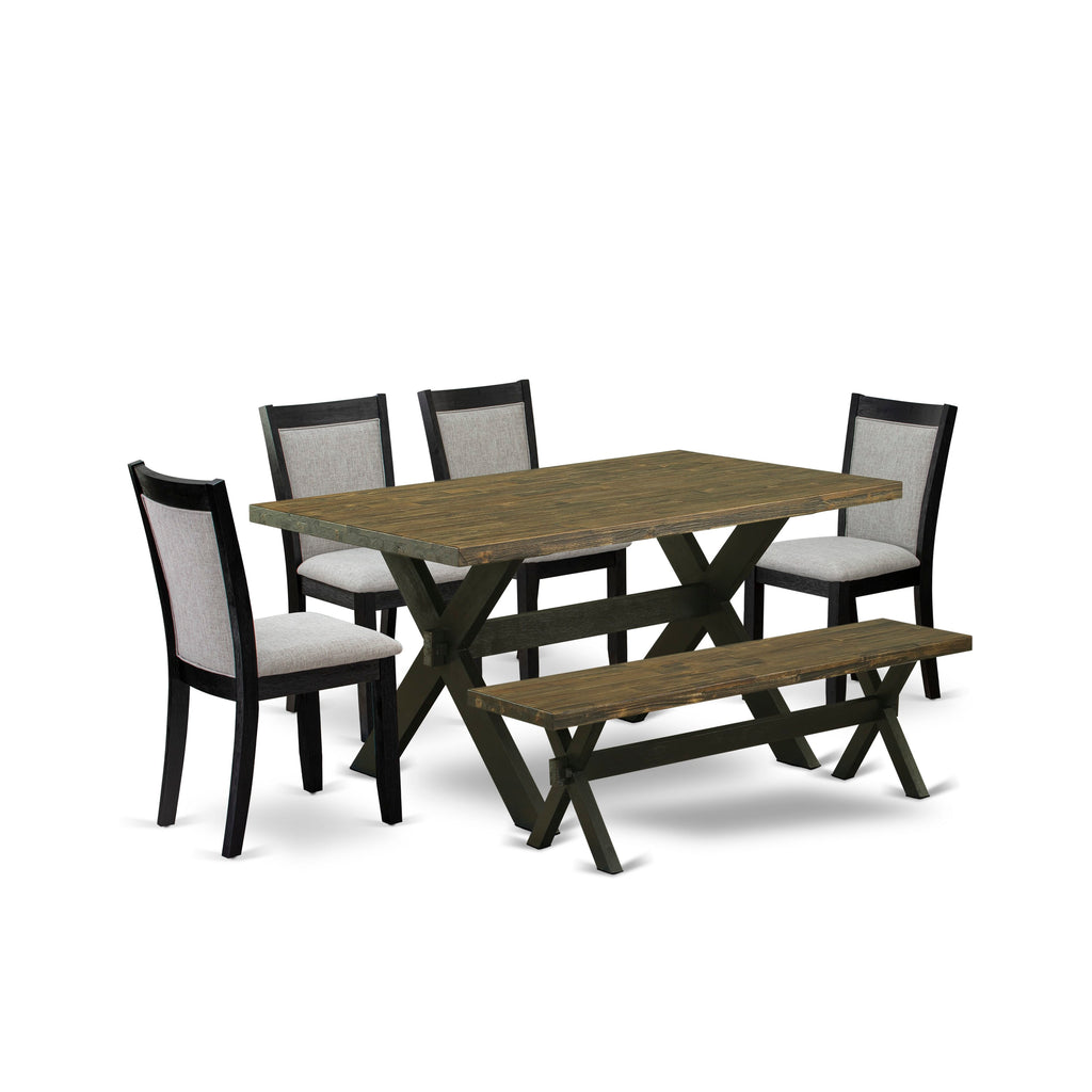 X676M5TW3-K 6-Piece Dining Collection with Rectangular Table, X-Legs, Parson Chairs, and Bench, 36x60 Inch