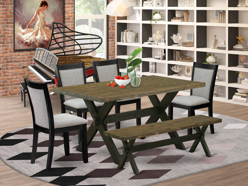 X676M5TW3-K 6-Piece Dining Collection with Rectangular Table, X-Legs, Parson Chairs, and Bench, 36x60 Inch