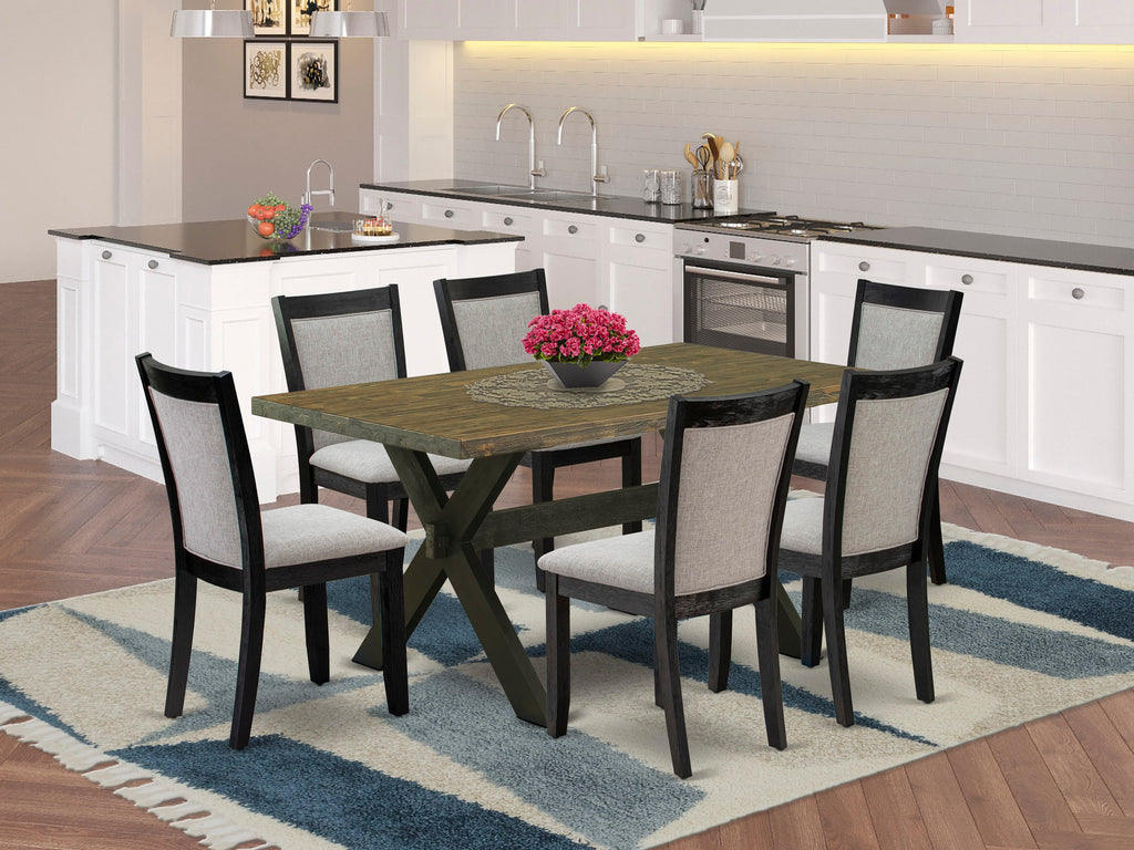 X676MOQ1T-I Elegant Rectangular Dining Ensemble with Sturdy X-Legs and 6 Stylish Shitake Chairs for Multi-Color Settings