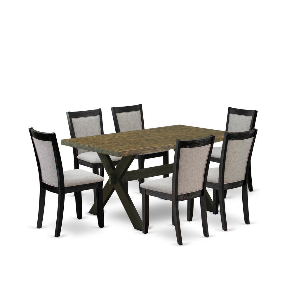 X676MOQ1T-I Elegant Rectangular Dining Ensemble with Sturdy X-Legs and 6 Stylish Shitake Chairs for Multi-Color Settings