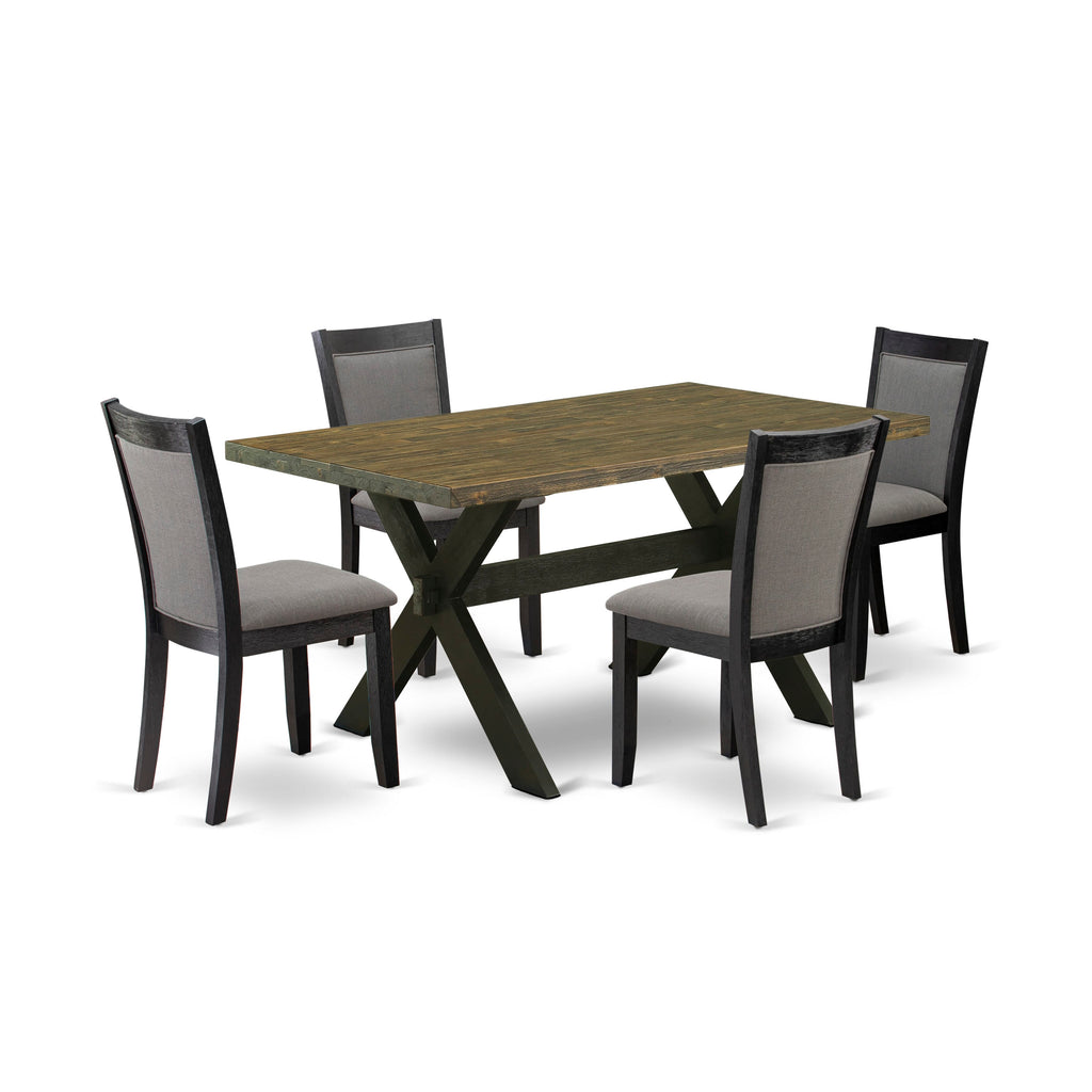 Exquisite Dining Set X676MOWSF-N Rectangle Table with X-Legs and 4 Elegant Gotham Grey Chairs