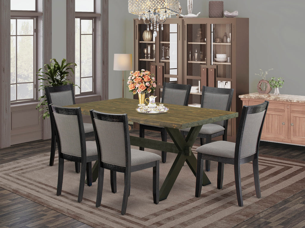 X676M1I1S-C 7-Piece Rectangle Table Set with X-Legs & 6 Gotham Grey Linen Chairs, 36x60