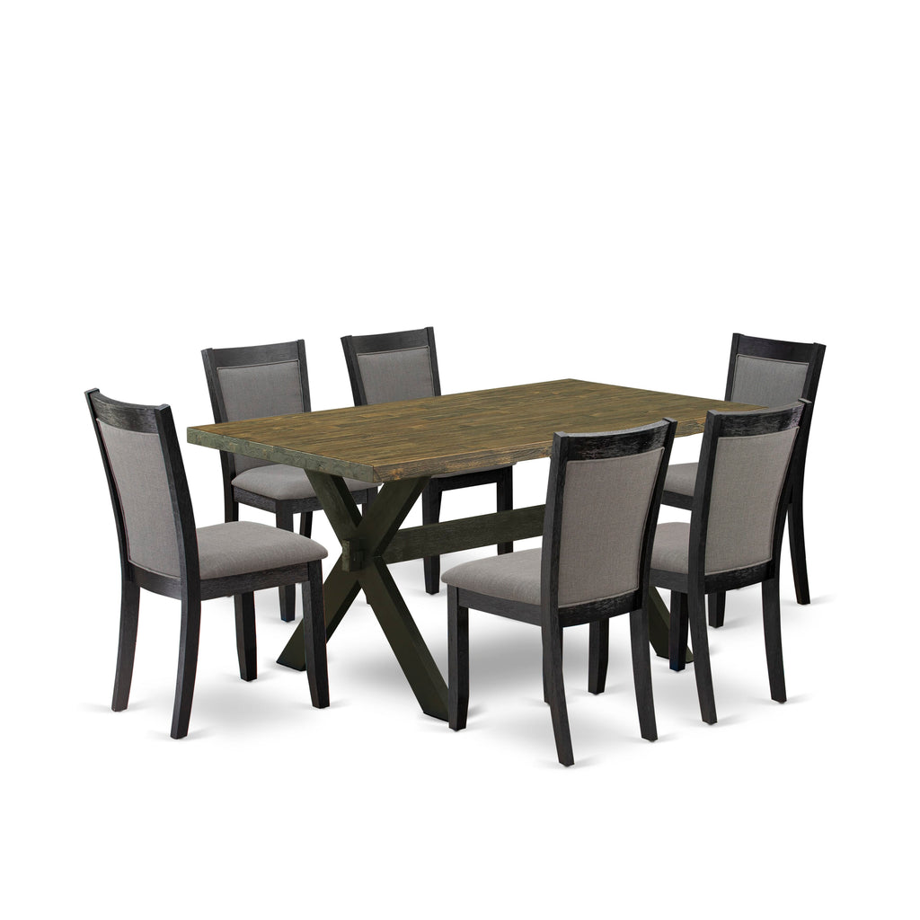 X676M1I1S-C 7-Piece Rectangle Table Set with X-Legs & 6 Gotham Grey Linen Chairs, 36x60