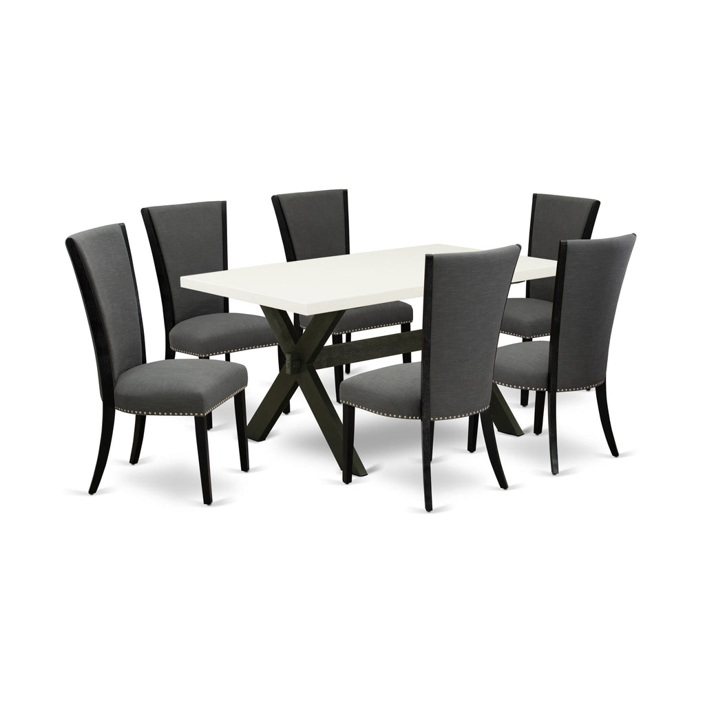 X676V8605-K 7Pc Dining Ensemble with 36x60 Rectangular Table and 6 Upholstered Chairs in Black & Jacobean Finish