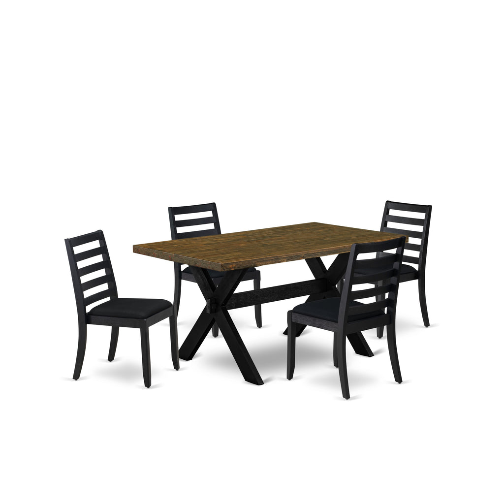 X676X79CX-Q 5-Piece Dining Ensemble with Jacobean Table Top and Black Upholstered Chairs Set
