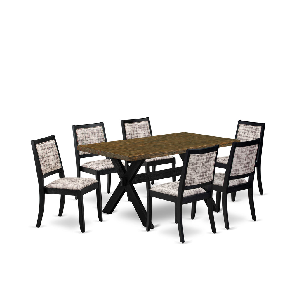 X676X0C3T-2 7-Piece Dining Collection with Distressed Jacobean Table Top & Stackable Chairs