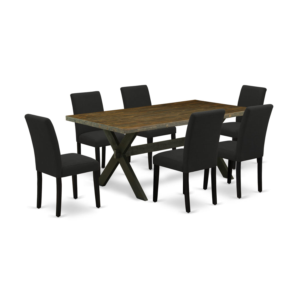 X677AC9L8 Contemporary 7-Piece Set with Rectangle Table & 6 Linen Upholstered Black Chairs, 40 x 72, Versatile Colors