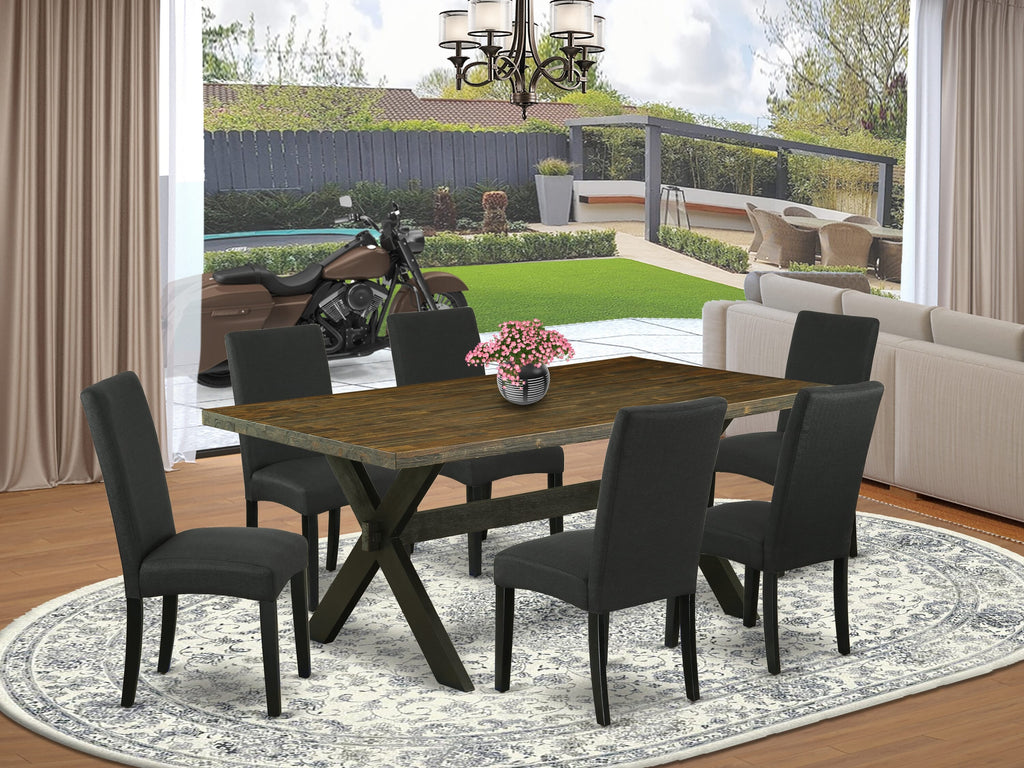 X677DK66P-P Deluxe 7-Piece Dining Ensemble with Rectangular Table and X-Leg Chairs, Multi-Toned