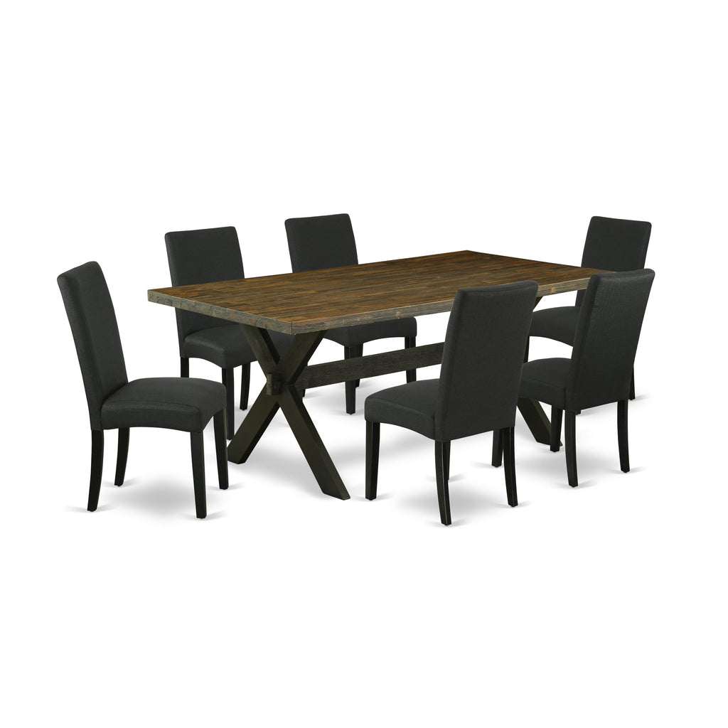 X677DK66P-P Deluxe 7-Piece Dining Ensemble with Rectangular Table and X-Leg Chairs, Multi-Toned