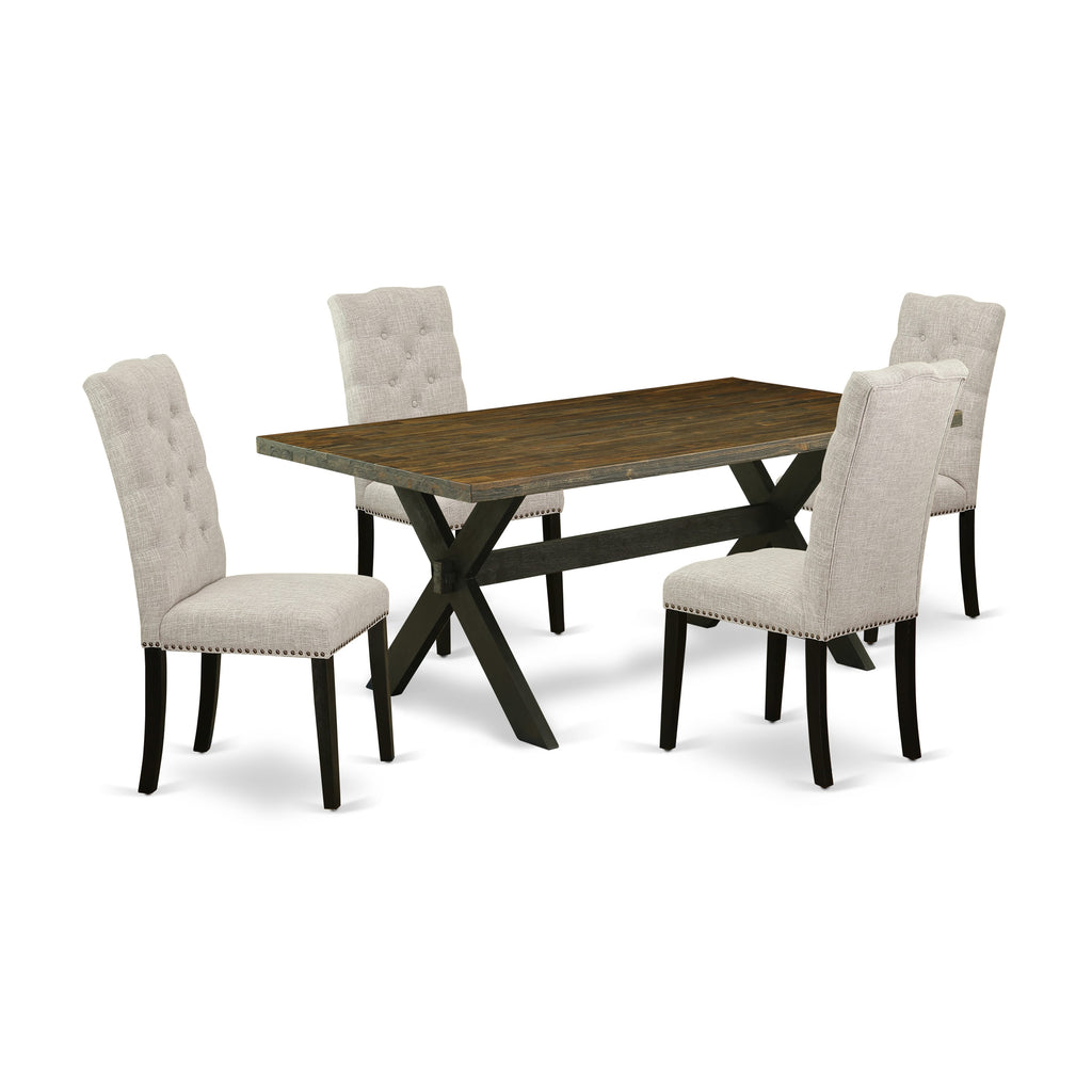 X677EGFPZ-0 5-Piece Dining Ensemble with X-Leg Table and Doeskin Fabric Seats, 72x40, Multi-Tone Style