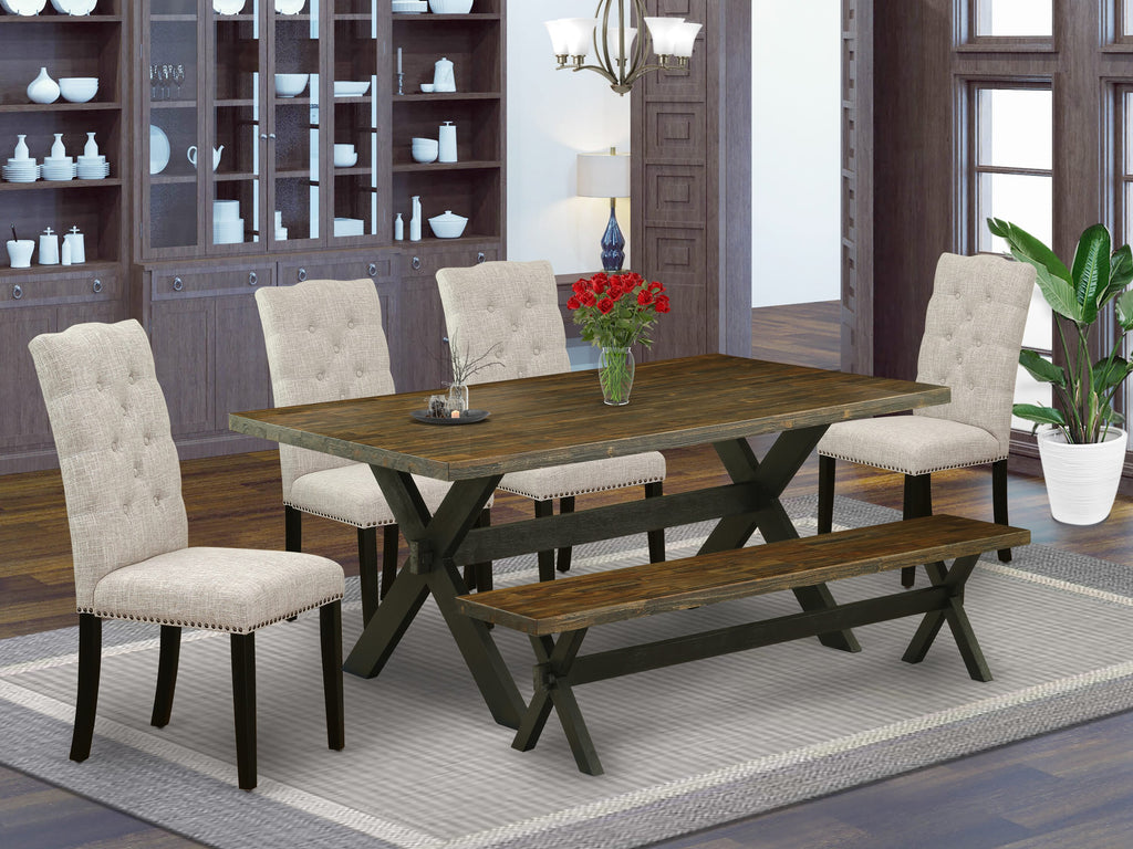 X677E7HHQ-B - Six-Piece Dining Ensemble with Rectangle Table and Parson Seating, Multi-Color Elegance