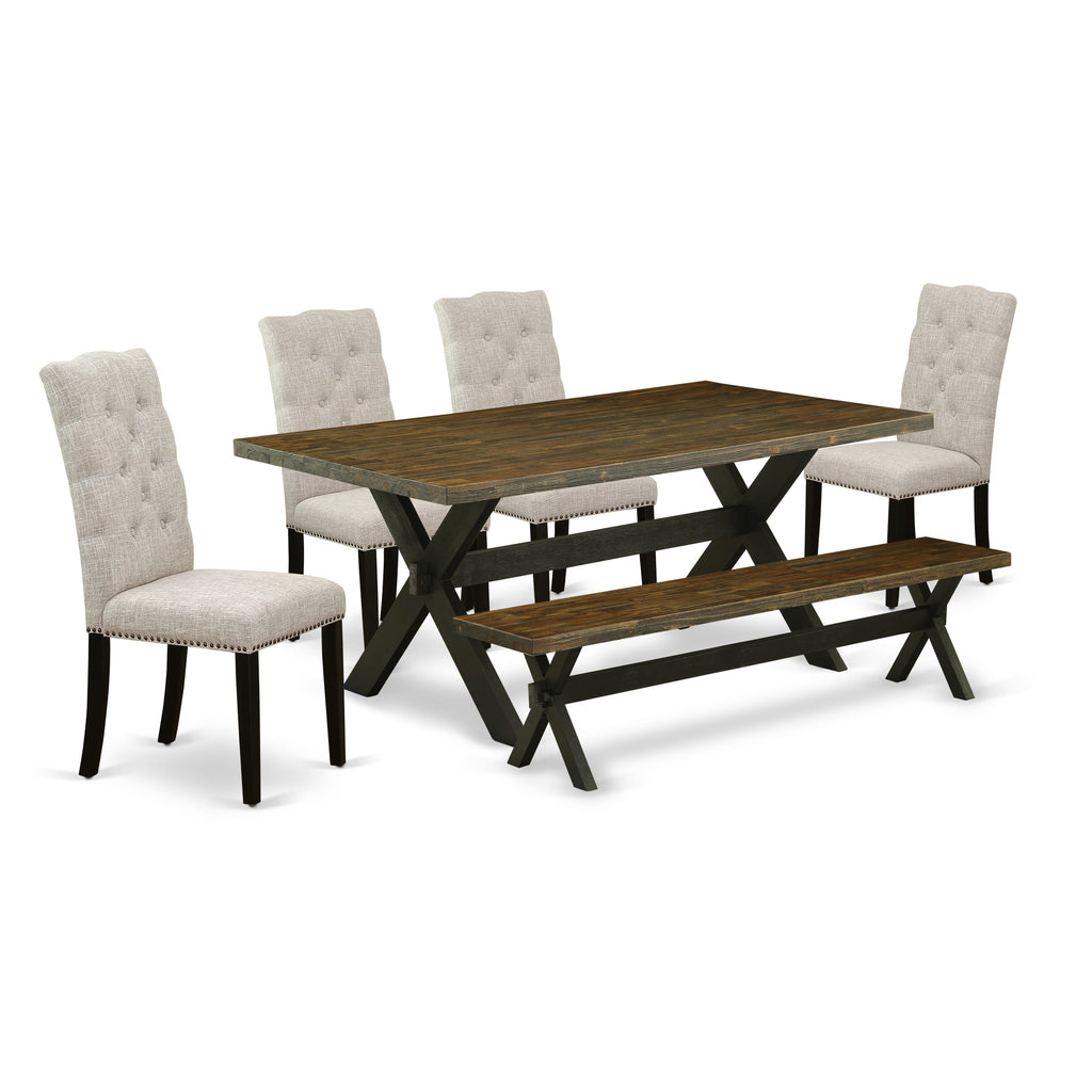 X677E7HHQ-B - Six-Piece Dining Ensemble with Rectangle Table and Parson Seating, Multi-Color Elegance