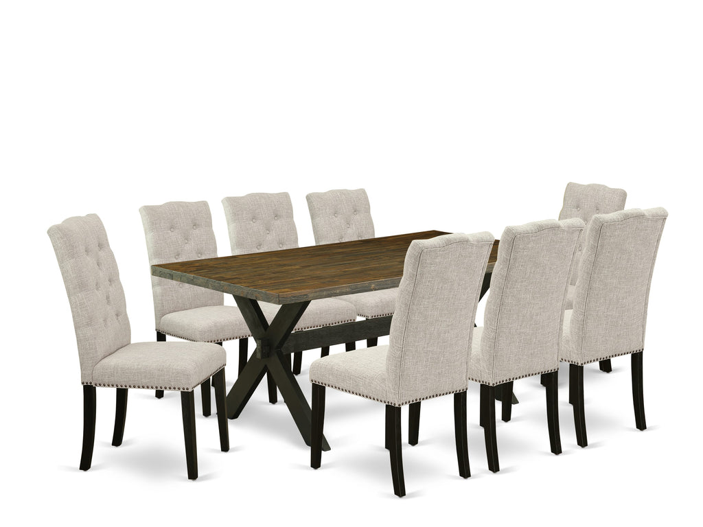 X677EI6QV-9 Dining Set with Rectangle Table and 8 Parson Chairs in Doeskin Linen, 9 Pieces, Multi-Color