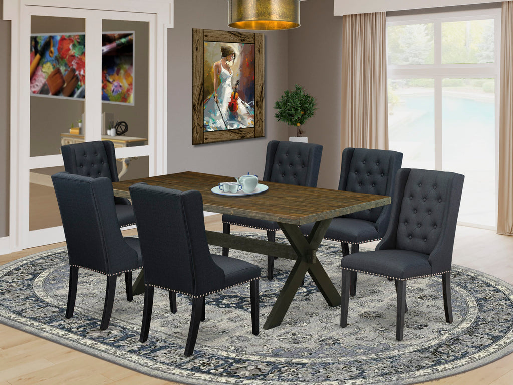 Discover the X677FPXY1-O 7-Piece Dining Ensemble with Stylish X-Leg Table and Upholstered Chairs