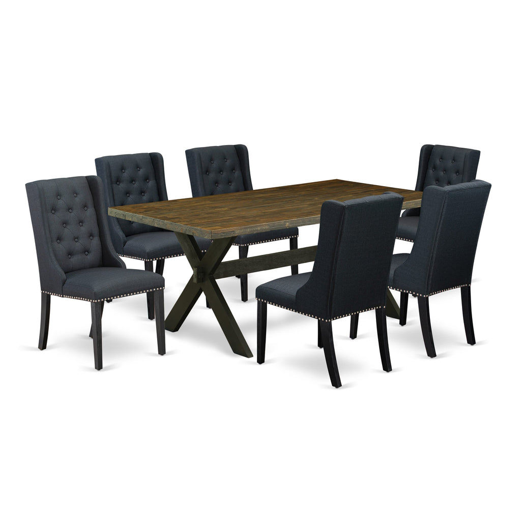 Discover the X677FPXY1-O 7-Piece Dining Ensemble with Stylish X-Leg Table and Upholstered Chairs