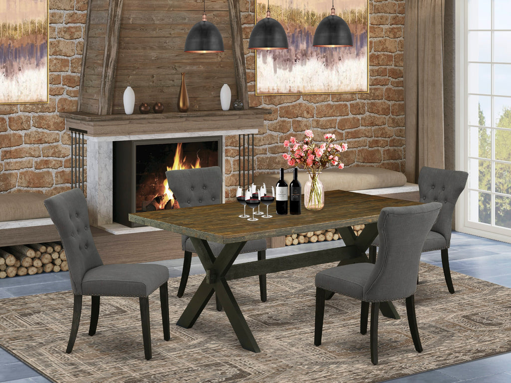 X677GOGX8-W 5-Piece Dining Set with Rectangle Table & X-Leg, 4 Gotham Fabric Chairs, Multi-Color