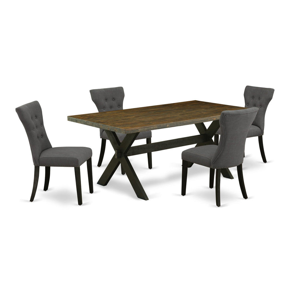 X677GOGX8-W 5-Piece Dining Set with Rectangle Table & X-Leg, 4 Gotham Fabric Chairs, Multi-Color