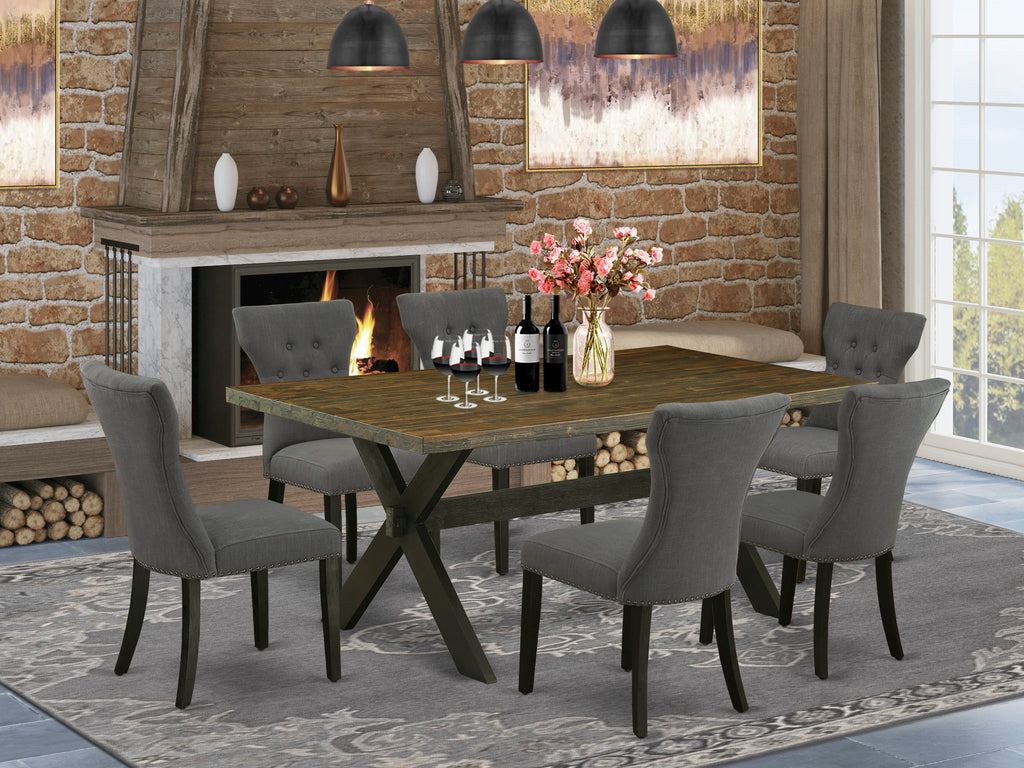 X677GOK1E-0 7-Piece Dining Ensemble with Rectangular Table & 6 Dark Fabric Chairs, Multi-Color, 40x72