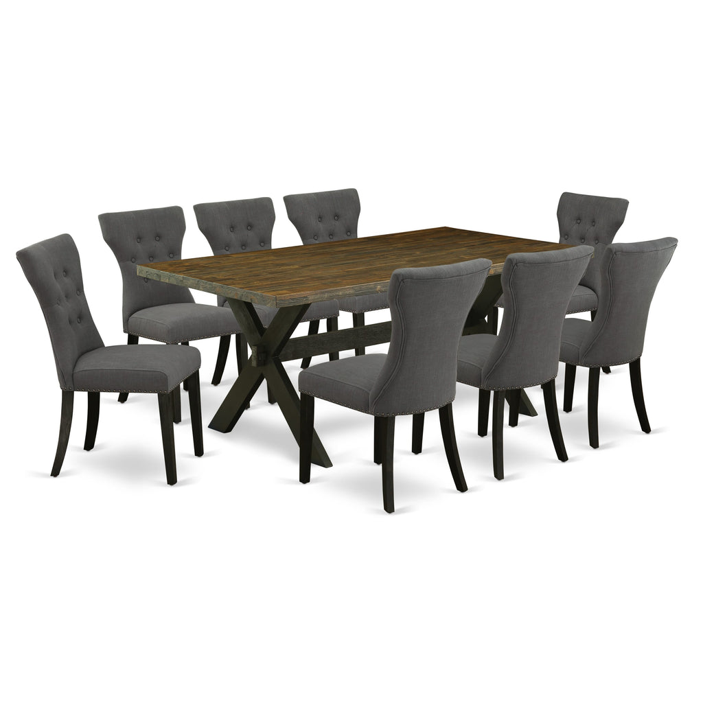 X677GHQLM-N 9-Piece Set with Rectangular Table & 8 Gotham Upholstered Chairs in Multi-Color, 40x72 Inch