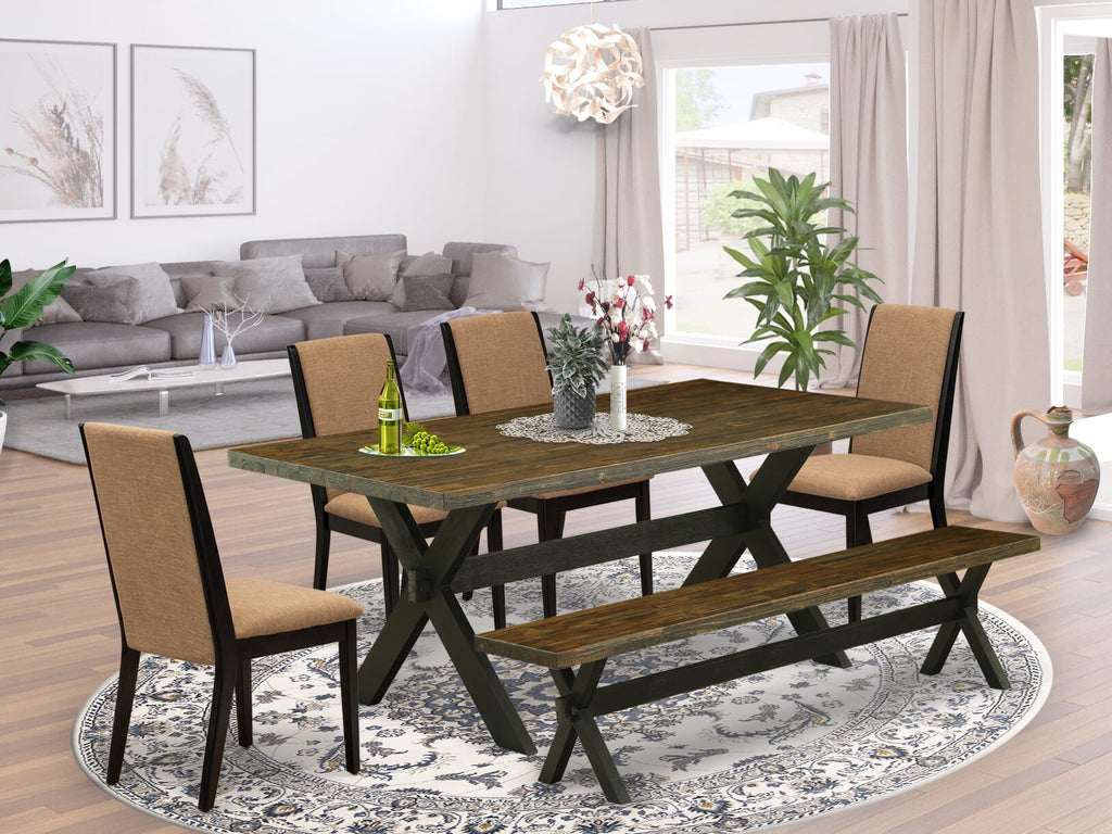 X677LJG5W-3 Rectangular Dining Set 6 Pieces with X-Leg Table, Bench & 4 Parson Chairs, 40x72 Multi-Color