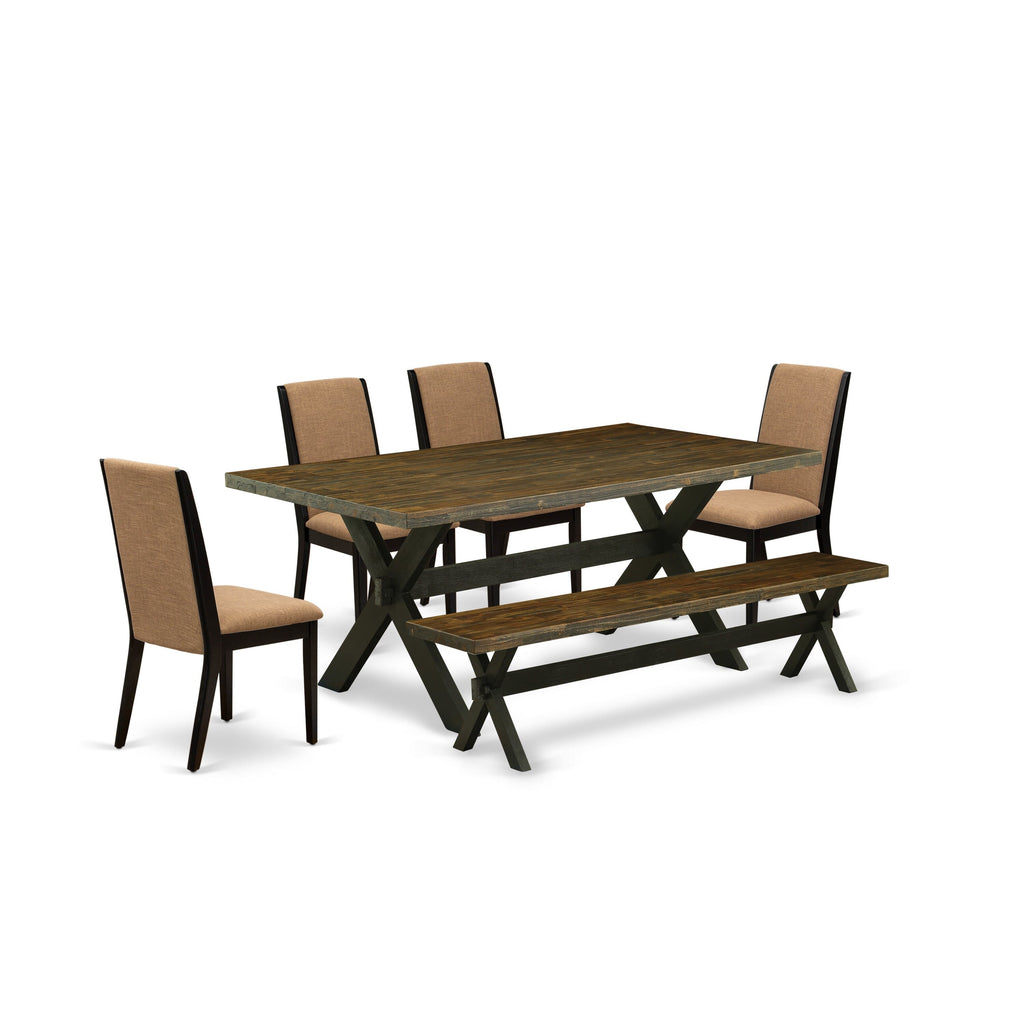 X677LJG5W-3 Rectangular Dining Set 6 Pieces with X-Leg Table, Bench & 4 Parson Chairs, 40x72 Multi-Color