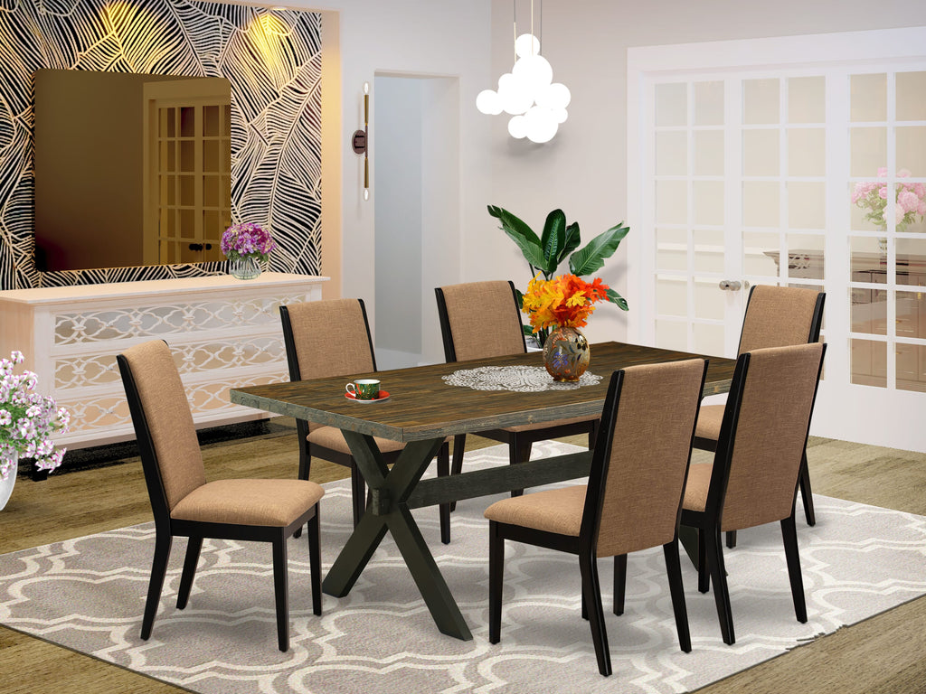 X677LTSET-5 7 Piece Dining Suite with Rectangular Table & Light Sable Upholstered Seating, 40x72