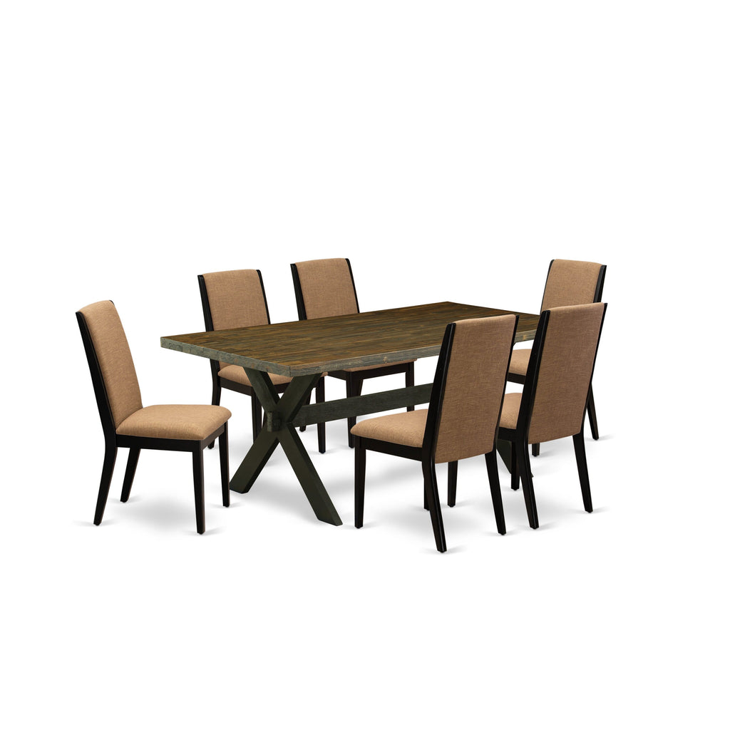 X677LTSET-5 7 Piece Dining Suite with Rectangular Table & Light Sable Upholstered Seating, 40x72