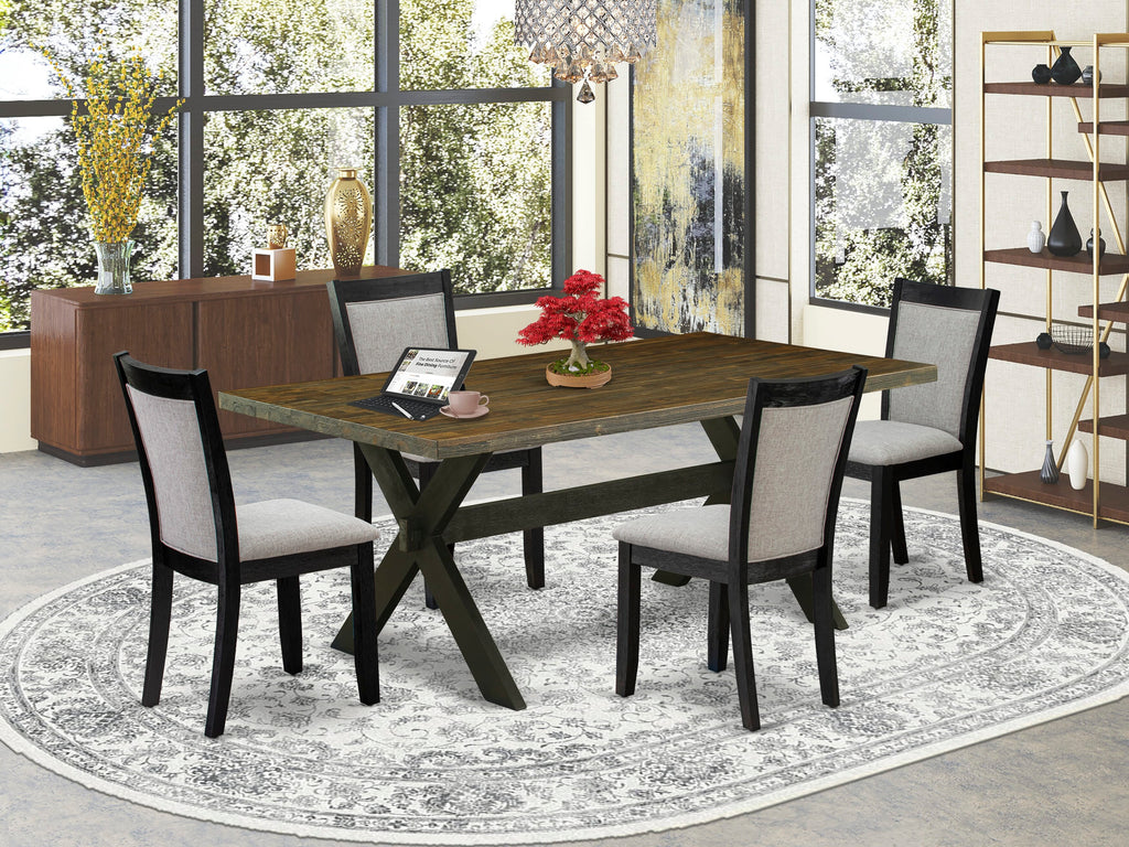 X677MNRAZ-U 5-Piece Dining Ensemble for Four Rectangle Wood Table with X-Legs and Linen Upholstered Chairs, Multi-Color