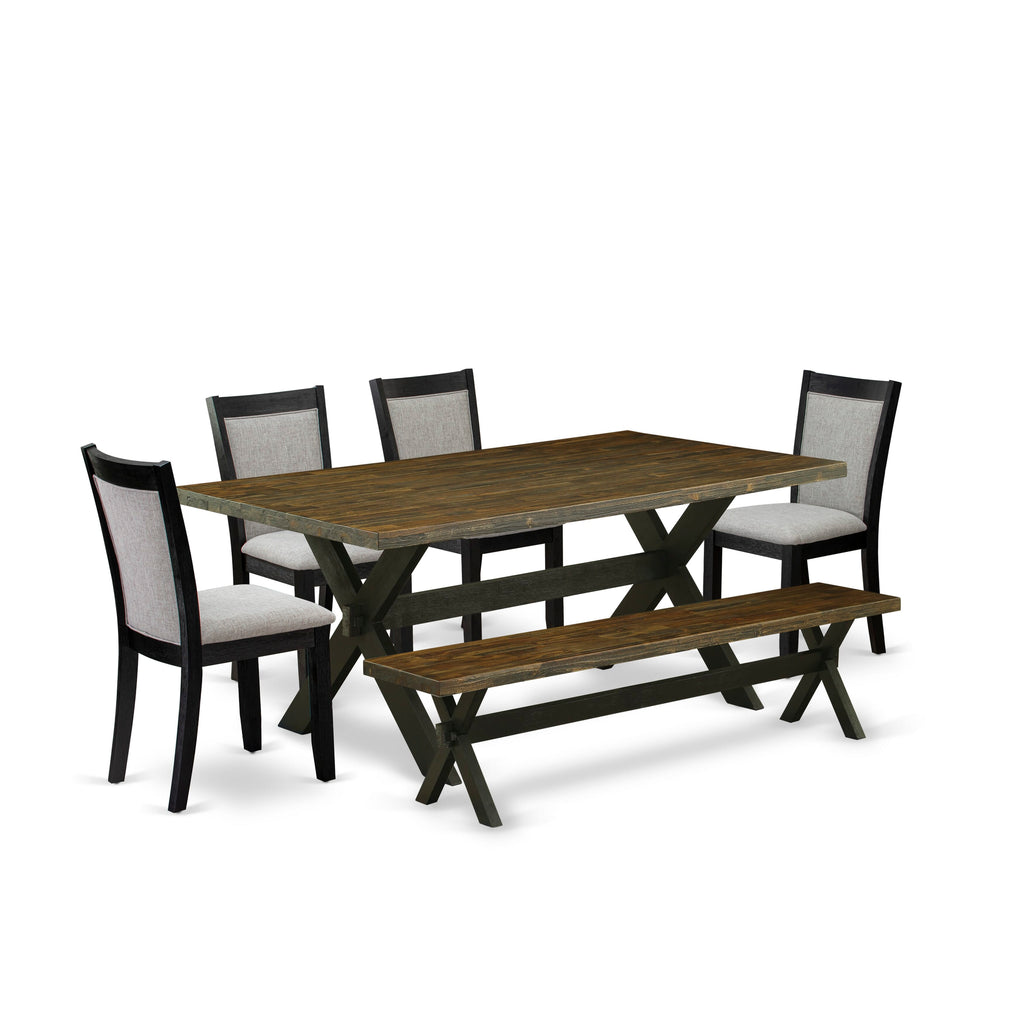 X677MT5CK-5 - 6 Piece Dining Set with Rectangular Table, X-Legs, Parson Chairs & Bench, 40x72 Multi-Tone