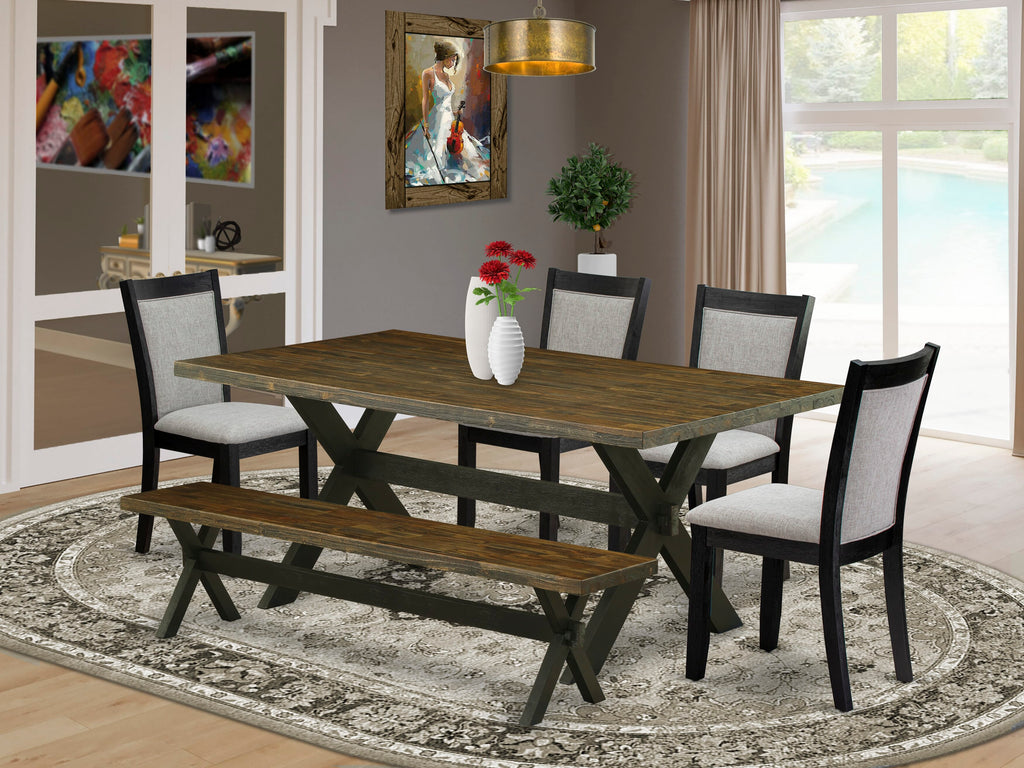X677MT5CK-5 - 6 Piece Dining Set with Rectangular Table, X-Legs, Parson Chairs & Bench, 40x72 Multi-Tone