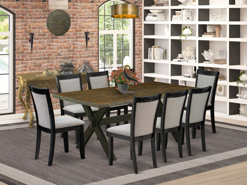X677MTC5P-A 9-Piece Dining Set with Rectangle Table and 8 Shitake Linen Chairs