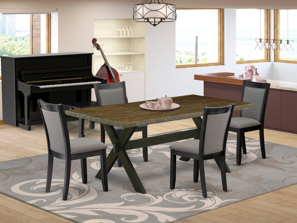 X677MX0KF-W 5-Piece Dining Ensemble with Rectangular Table and X-Legs, 4 Gotham Grey Chairs