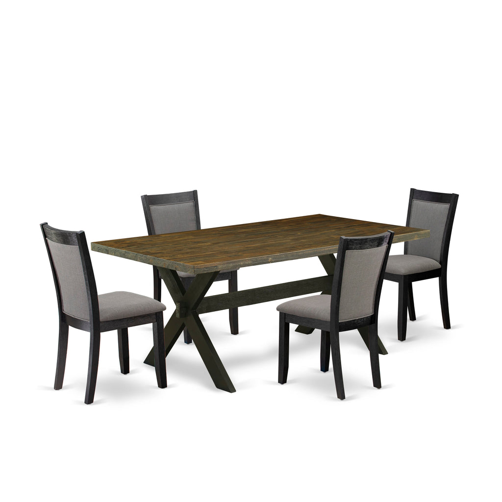 X677MX0KF-W 5-Piece Dining Ensemble with Rectangular Table and X-Legs, 4 Gotham Grey Chairs