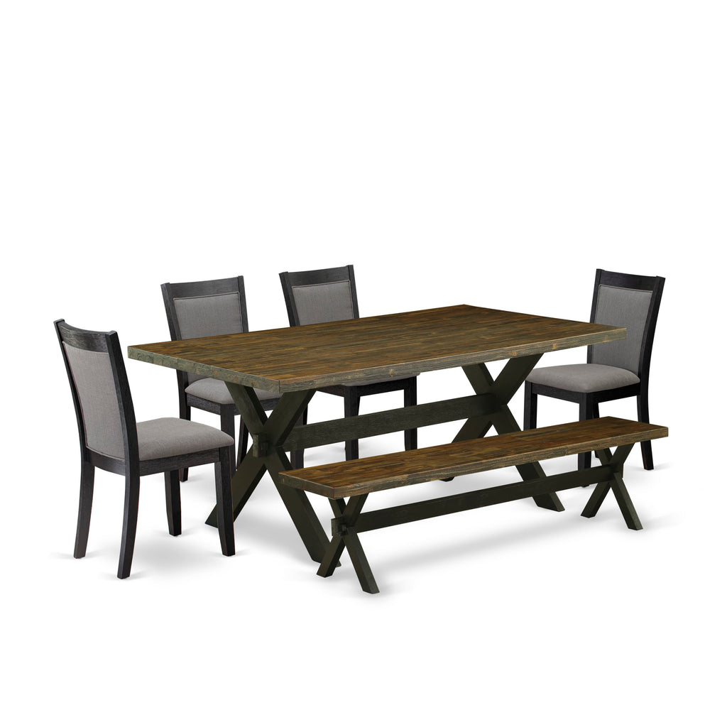 X677MITEU-O Stylish Dining Ensemble 6-Piece Set with Rectangular Table, 4 Chairs & Bench in Grey