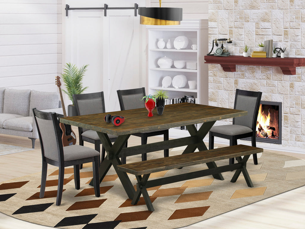 X677MITEU-O Stylish Dining Ensemble 6-Piece Set with Rectangular Table, 4 Chairs & Bench in Grey